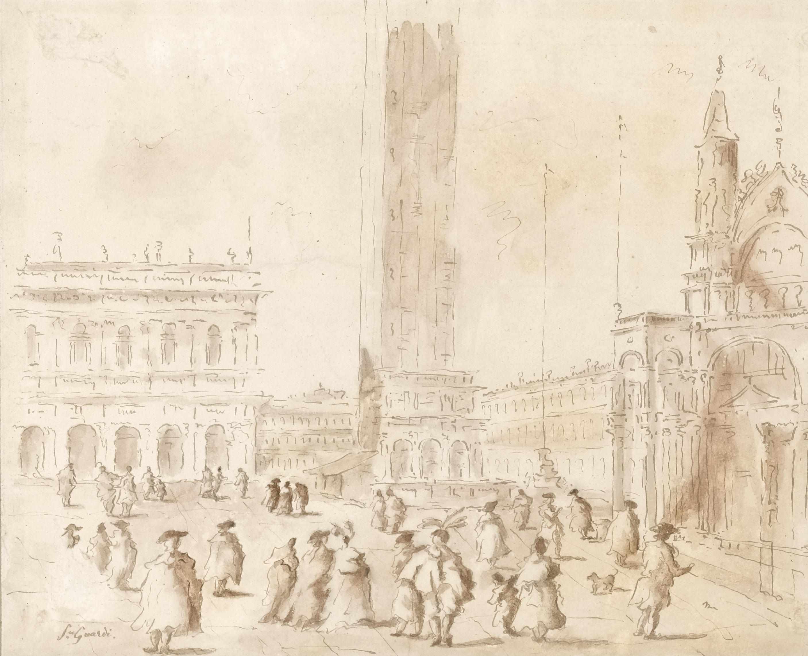 Appraisal: Follower of Giacomo Guardi Venice - Figures in the Piazza