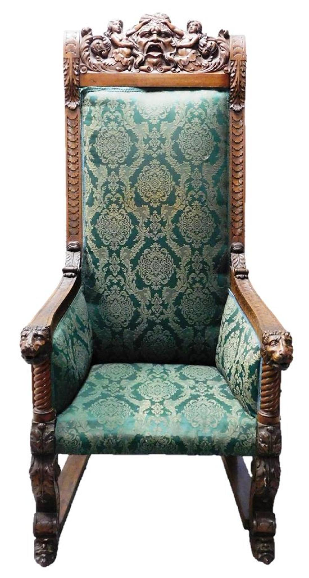 Appraisal: Monumental Baroque Revival throne chair late th C masque and