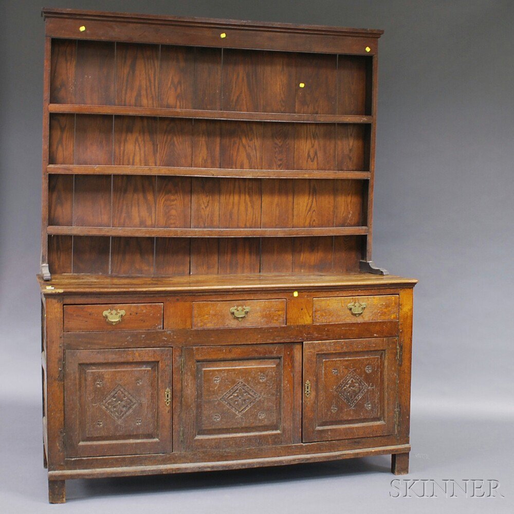 Appraisal: George III Oak and Elmwood Welsh Cupboard United Kingdom th