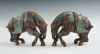 Appraisal: A Pair of Chinese Cloisonne Horses Archastic style gilt copper