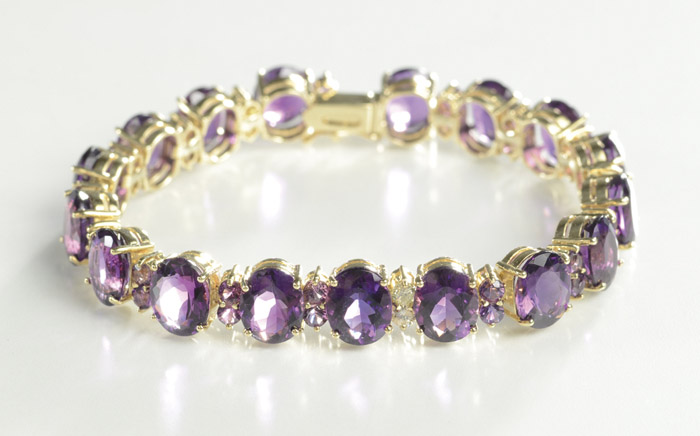 Appraisal: AMETHYST DIAMOND AND FOURTEEN KARAT GOLD BRACELET - inches in