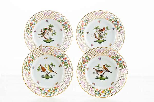 Appraisal: Four Herend Rothschild Bird dessert plates Four Herend porcelain reticulated