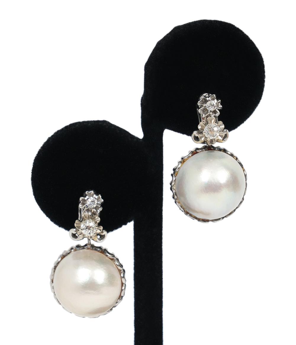 Appraisal: DIAMOND MABE PEARL K WG ARTICULATED EARRINGS K white gold