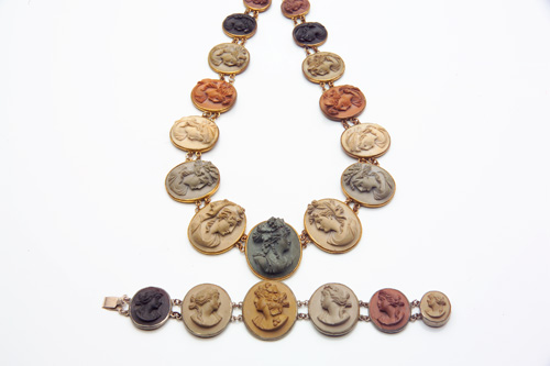 Appraisal: MID TH C Lava cameo necklace and bracelet Necklace composed