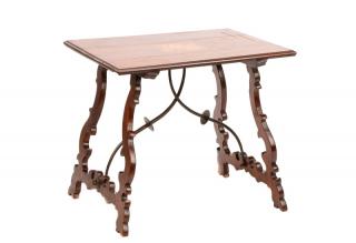 Appraisal: Continental Stained Inlaid Walnut Trestle Table A Continental small stained