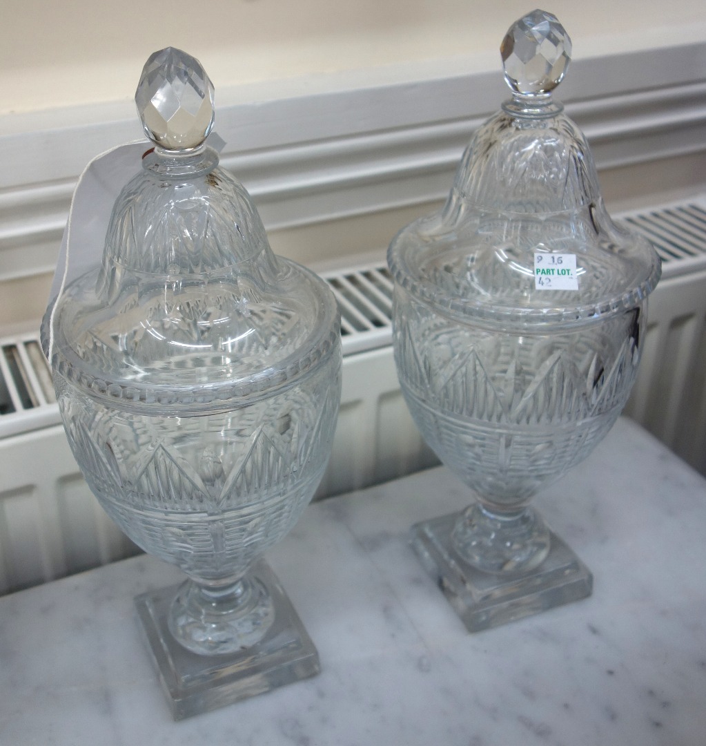 Appraisal: A pair of Regency style glass vase shape honey jars