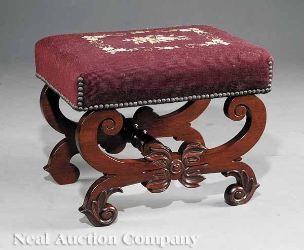 Appraisal: An American Classical Mahogany Footstool early th c upholstered over