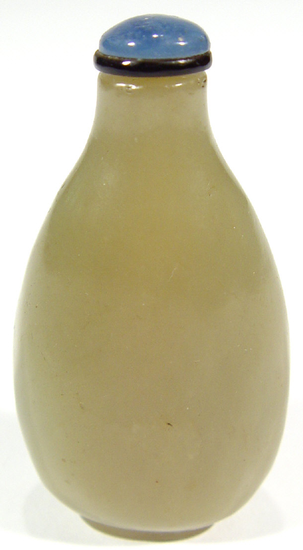 Appraisal: Chinese olive green Nephrite snuff bottle of flask shape with