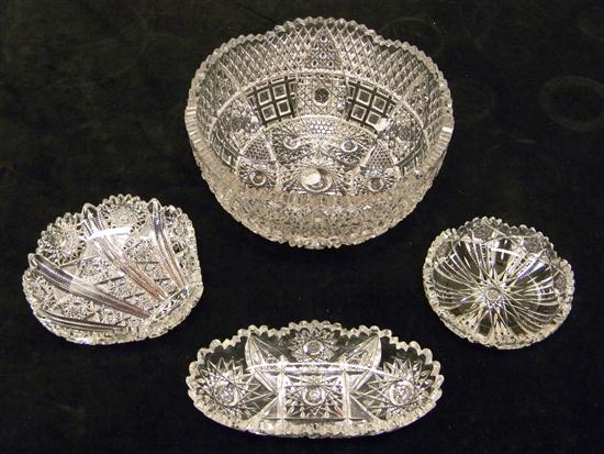 Appraisal: Four pieces of cut glass bowl '' diam butter dish