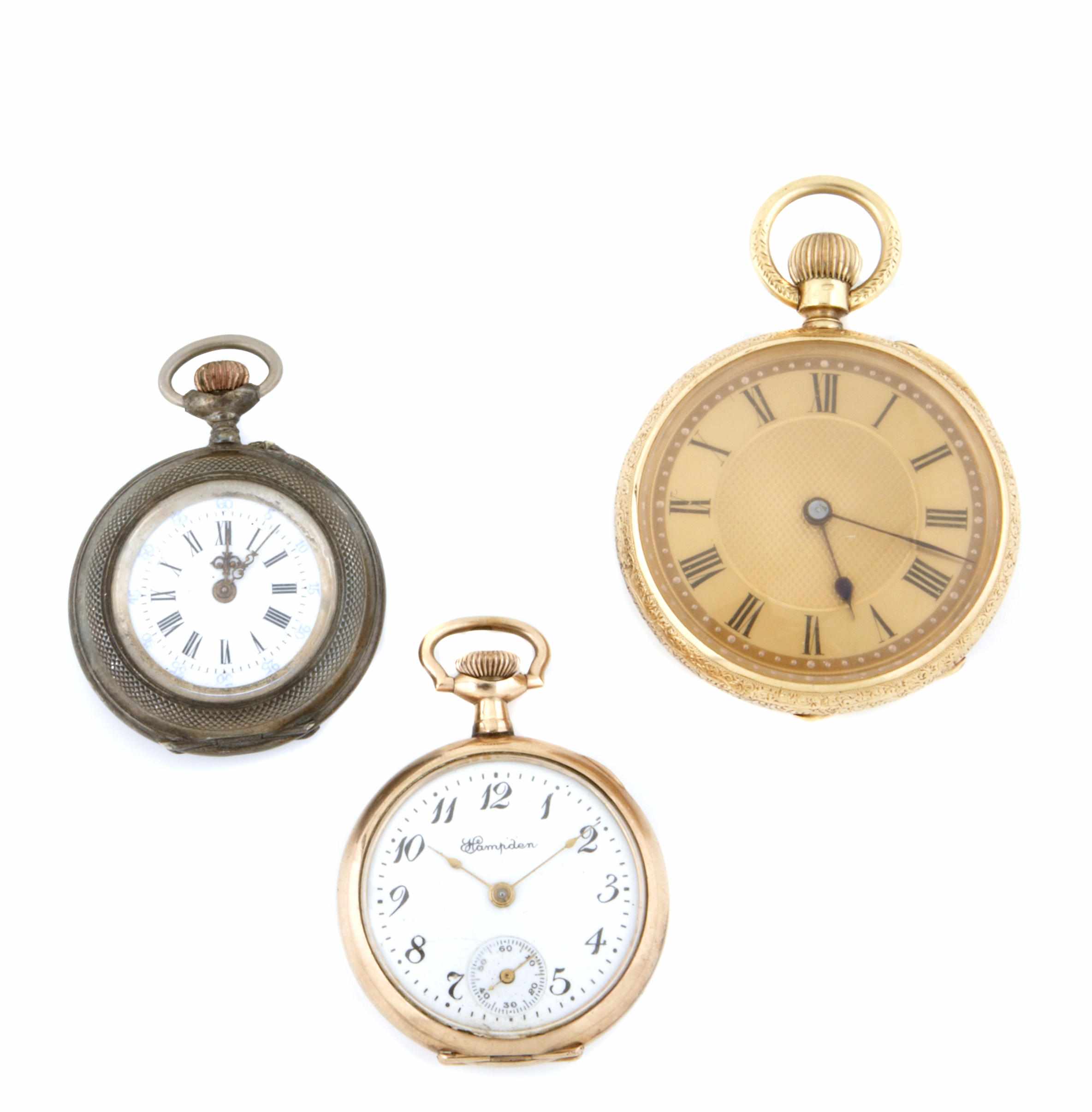 Appraisal: A collection of three fob watches two gold-filled fob watches