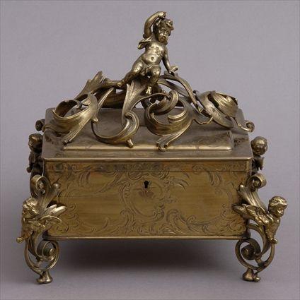 Appraisal: DUTCH ROCOCO ENGRAVED BRASS BOX The hinged lid applied with