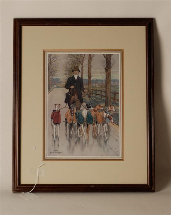 Appraisal: Raoul Philippe Print of Man Walking Greyhounds framed x