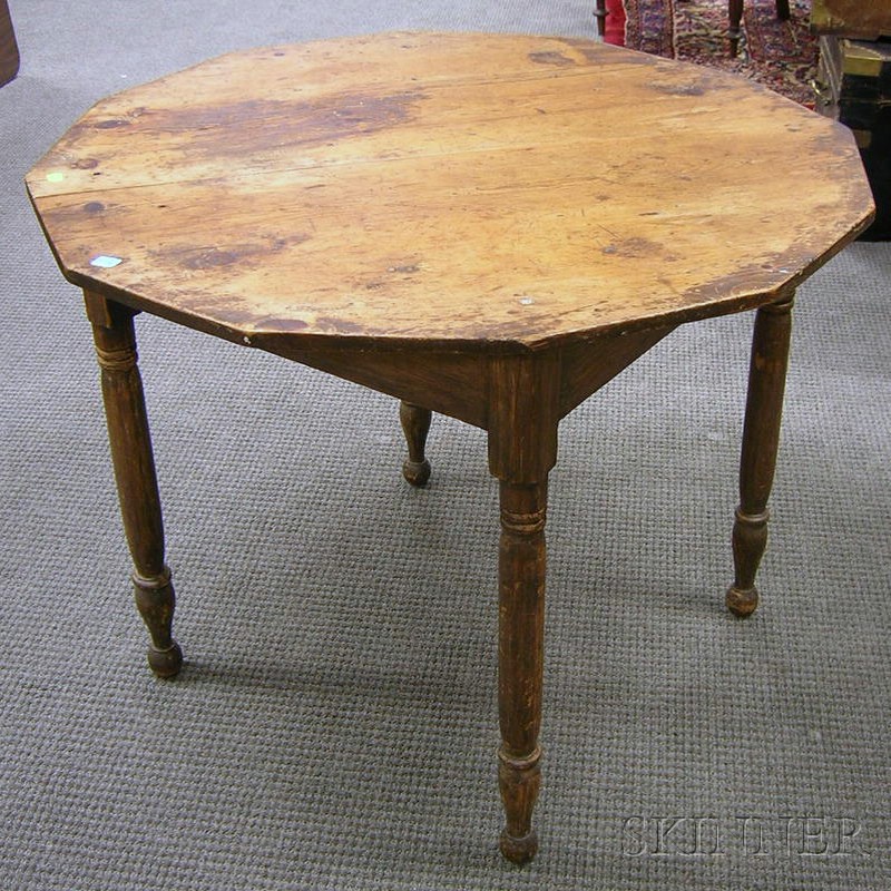 Appraisal: Country Polygon-top Pine Center Table with Drawer