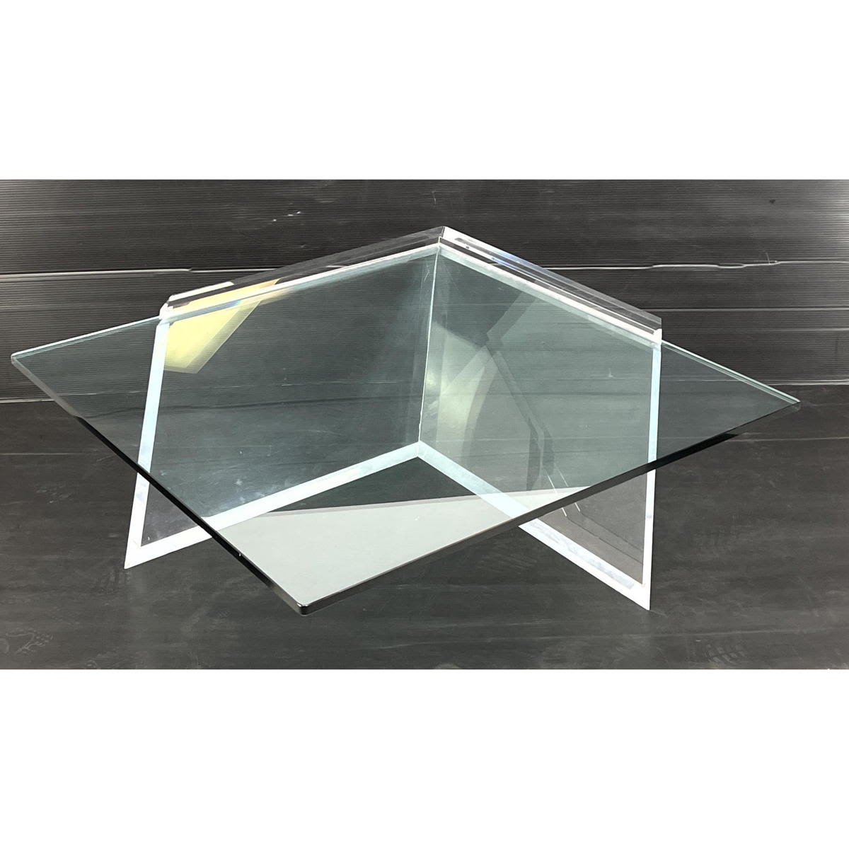 Appraisal: Lucite cantilever cocktail coffee table Thick Square Glass Top Dimensions