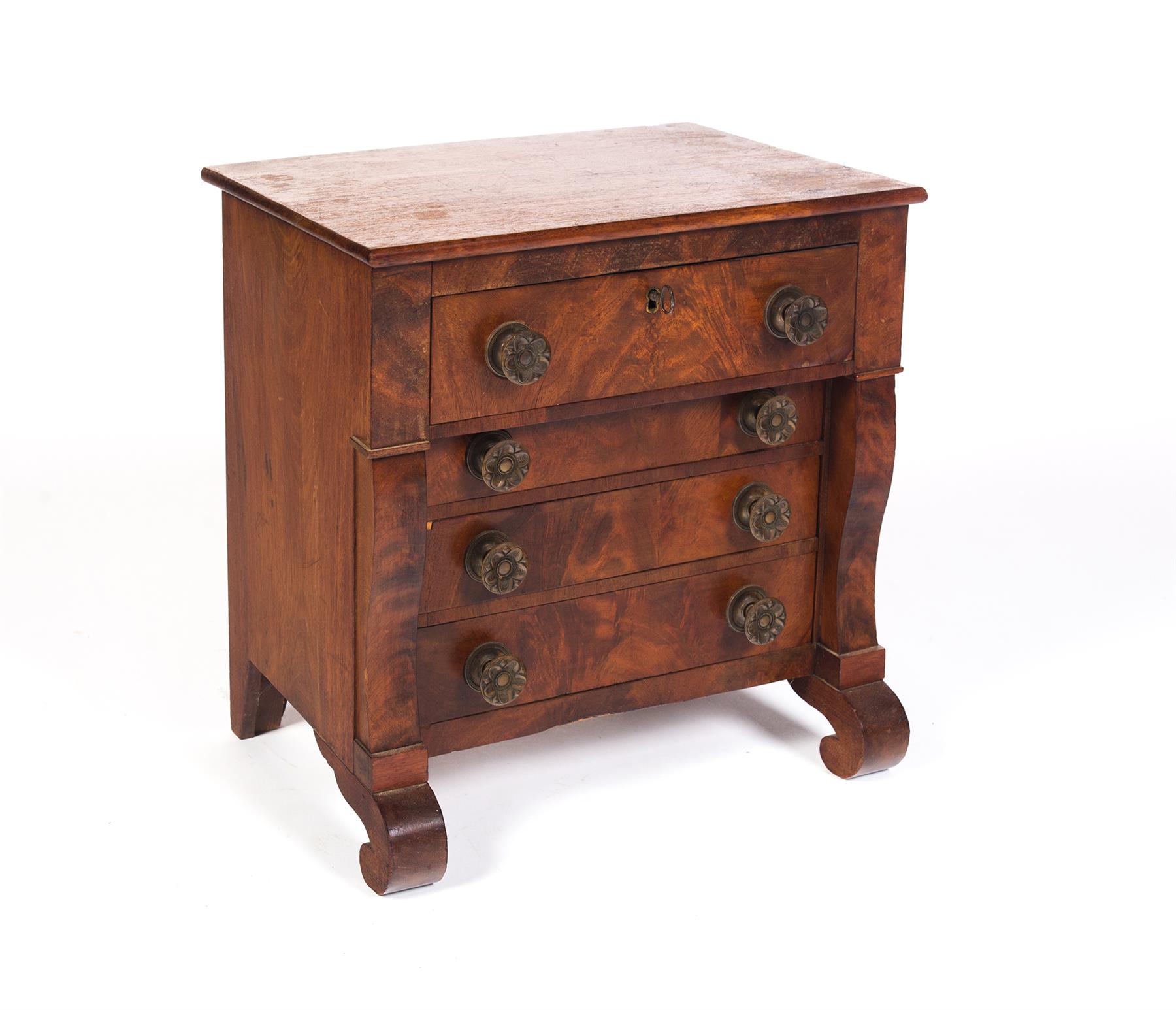 Appraisal: AMERICAN MINIATURE EMPIRE CHEST Mid th century mahogany veneer and