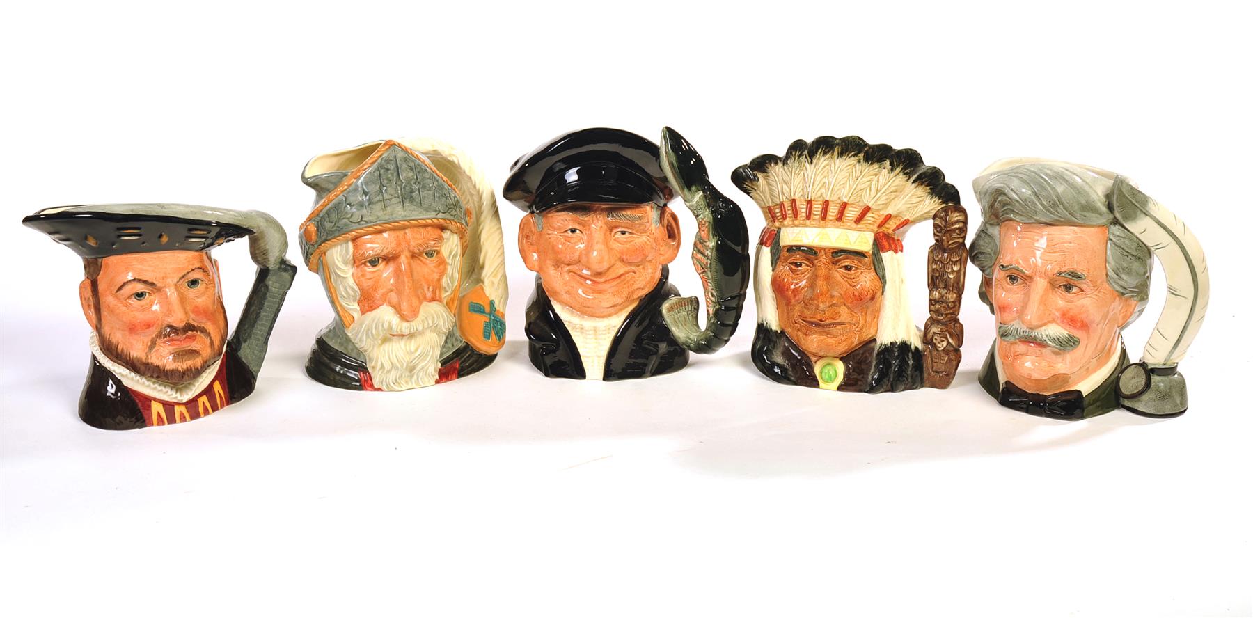 Appraisal: FIVE ROYAL DOULTON CHARACTER MUGS England nd half- th century