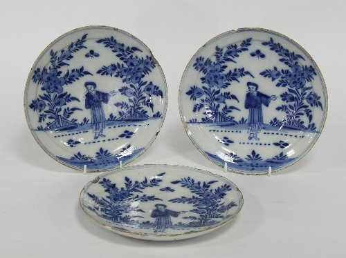 Appraisal: Three th Century Dutch Delft blue and white plates decorated