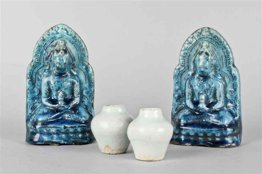 Appraisal: PAIR OF MOLDED TURQUOISE-GLAZED MODELS OF SEATED BUDDHA DATED DA