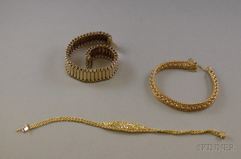 Appraisal: One Gilt Metal and Two kt Gold Bracelets