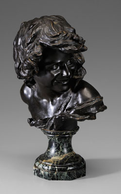 Appraisal: Jean-Antoine Injalbert French - Smiling Child patinated bronze on green