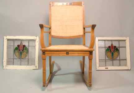 Appraisal: COLONIAL EBONY-INLAID MAHOGANY RUSH SEAT ROCKING CHAIR TH CENTURY WITH