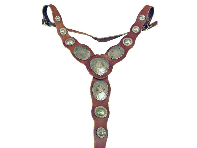 Appraisal: Good looking breast collar with heavy engraved German nickel conchos