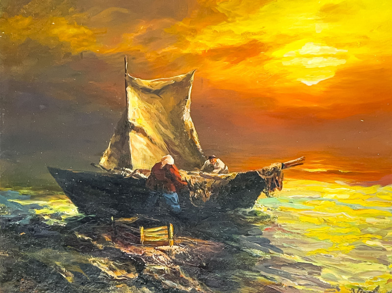 Appraisal: Arthur UpelnieksLatvian American - Untitled Ship at Dusk oil on