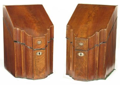 Appraisal: A matched pair of George III mahogany knife boxes with