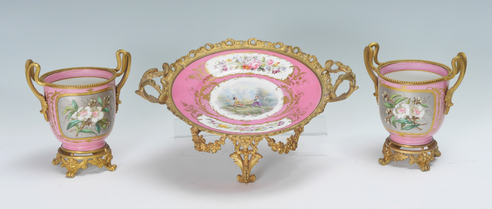 Appraisal: SEVRES PORCELAIN CACHE POTS AND COMPOTE An assembled piece collection