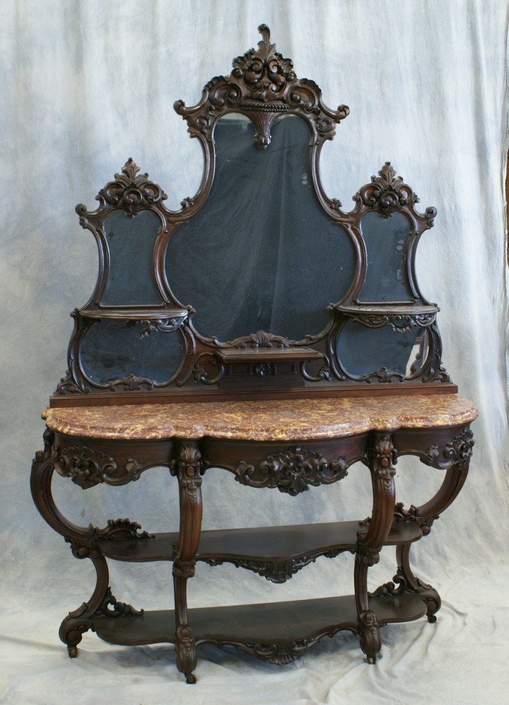 Appraisal: -Piece carved rosewood Victorian tag re top section with shaped