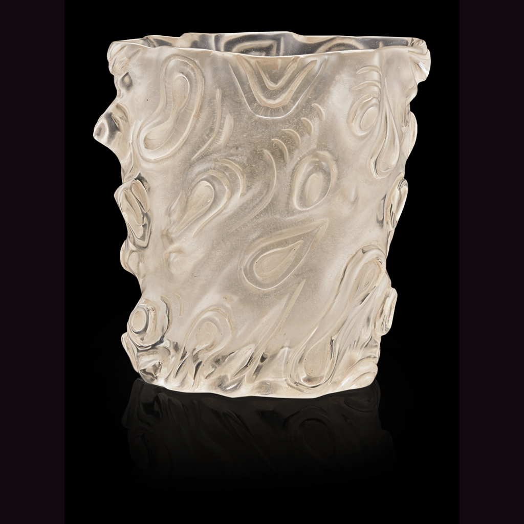 Appraisal: CARVED ROCK CRYSTAL BRUSHPOT naturalistically carved as a section of