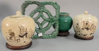 Appraisal: Four piece lot to include a pair of Chinese covered