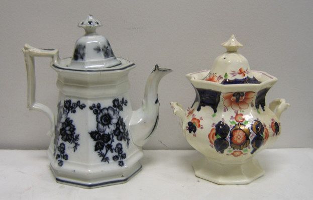 Appraisal: ENGLISH IRONSTONE POT AND SUGAR BOWL Each pearlware glazed eight