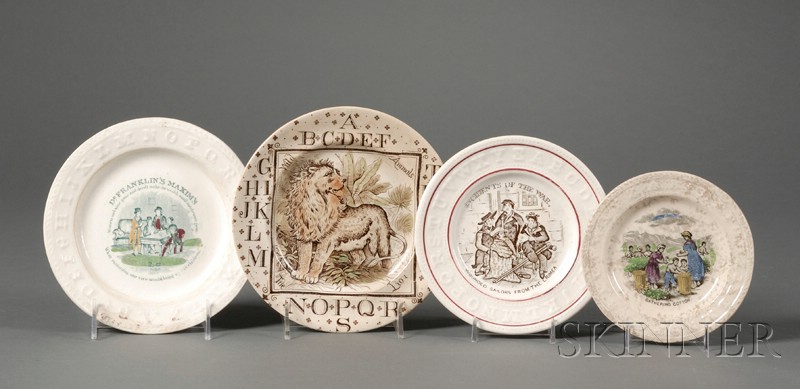 Appraisal: Four Transfer-decorated Staffordshire Pottery Children's Alphabet Plates England early th