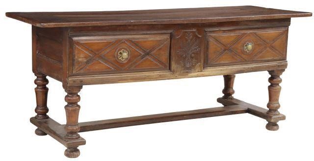 Appraisal: French Provincial walnut work table early th c paneled top