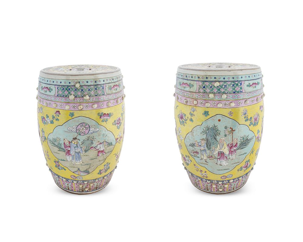 Appraisal: A Pair of Chinese Porcelain Garden Seats Height x diameter