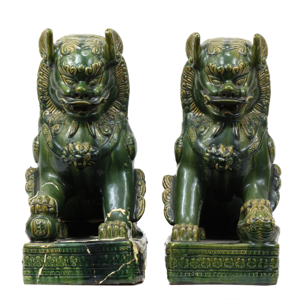 Appraisal: Pair large Chinese green glaze porcelain Foo Dog statues One