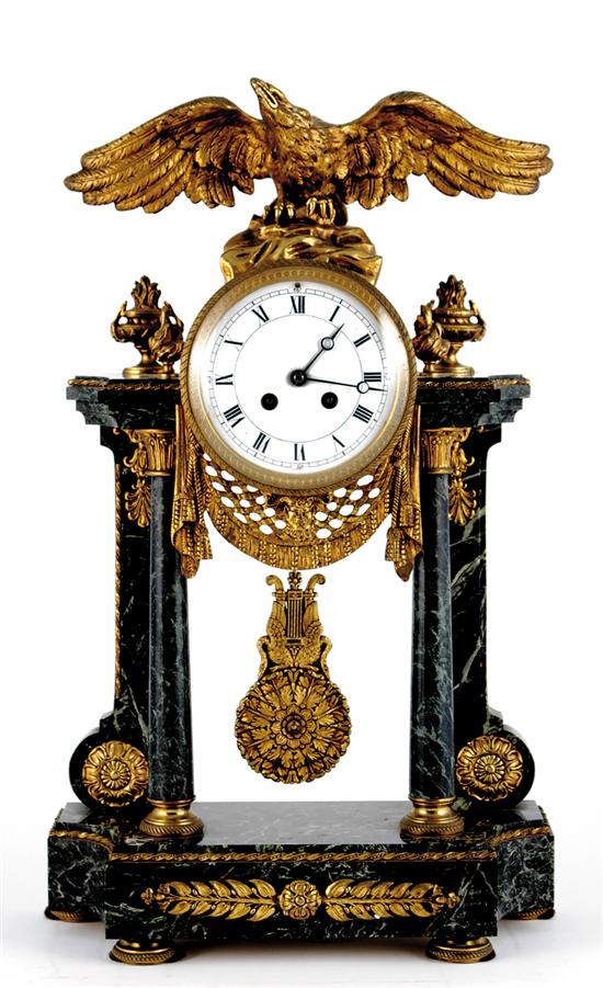 Appraisal: French marble and ormolu portico clock circa Samuel Marti Paris