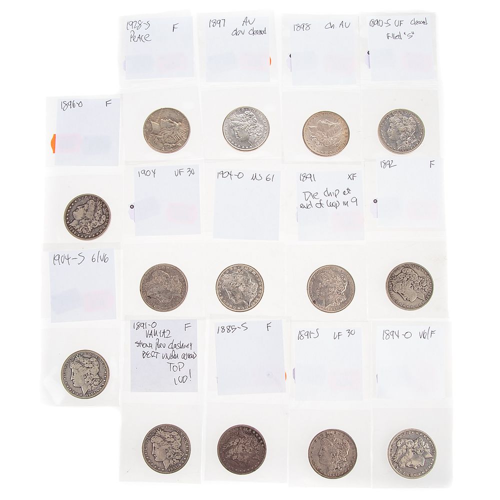 Appraisal: Fourteen Different Silver Dollars -S F -S Vf Cleaned Filled