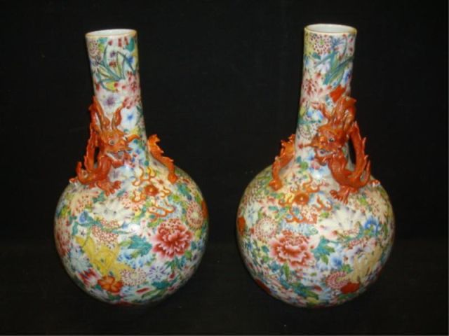 Appraisal: Pair of Asian Vases with Dragons From a Brooklyn NY