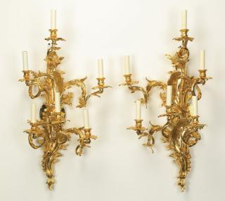 Appraisal: Rococo style Pair of Rococo Revival style -light gilt wall