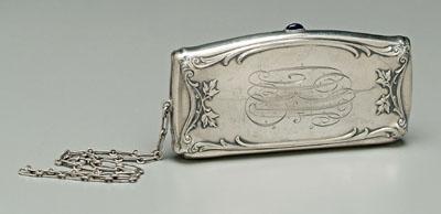 Appraisal: Sterling Art Nouveau purse shaped rectangular form with scroll and