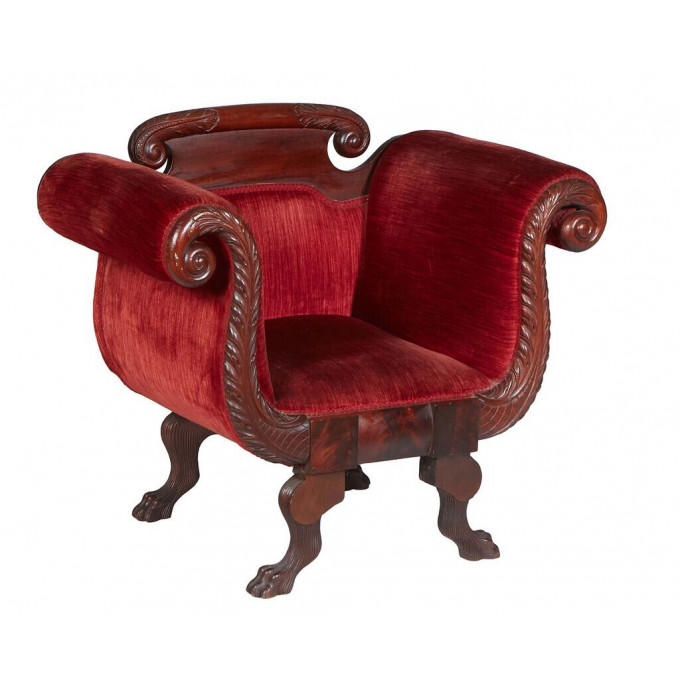 Appraisal: American Classical Carved Mahogany Armchair th c the arched scrolled