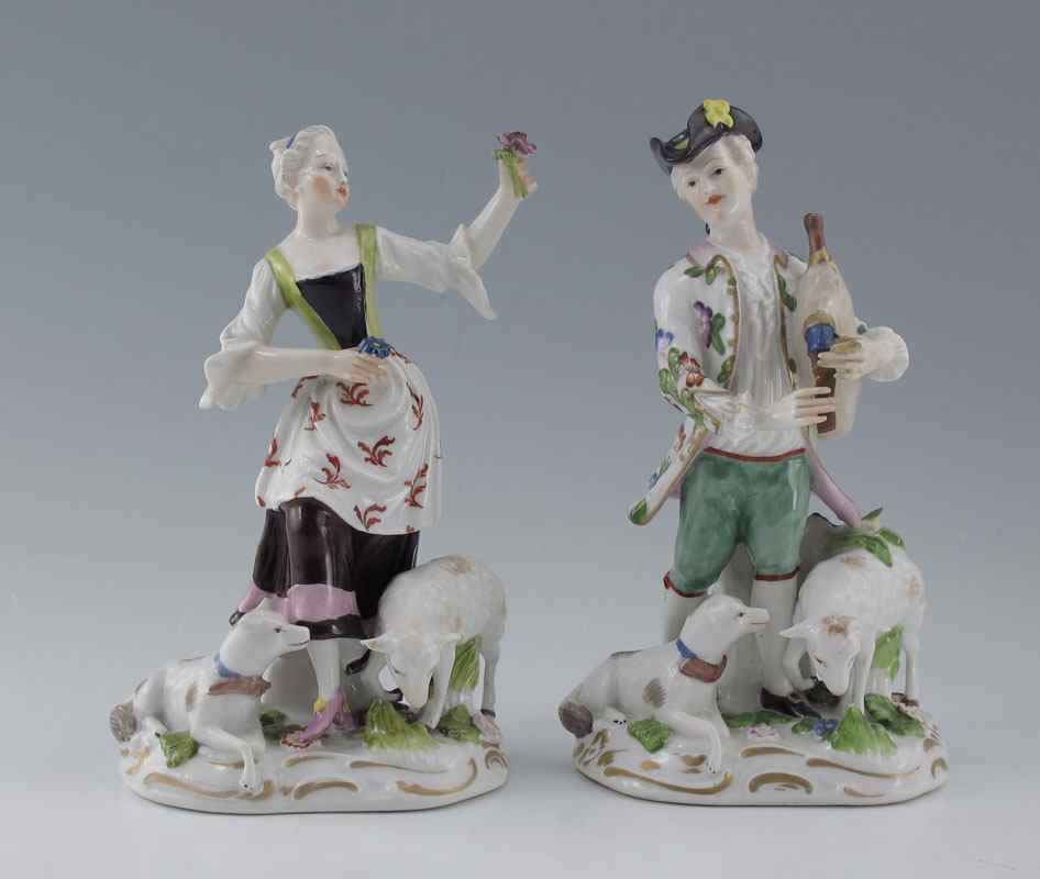 Appraisal: PAIR FINE GERMAN PORCELAIN FIGURINES Meissen type out door couple