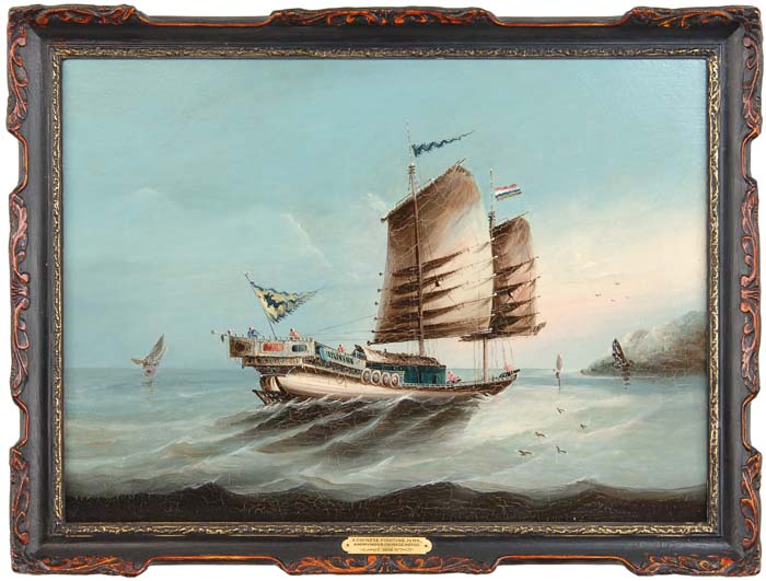 Appraisal: UNSIGNED Chinese th Century CHINESE FIGHTING JUNK Oil on canvas