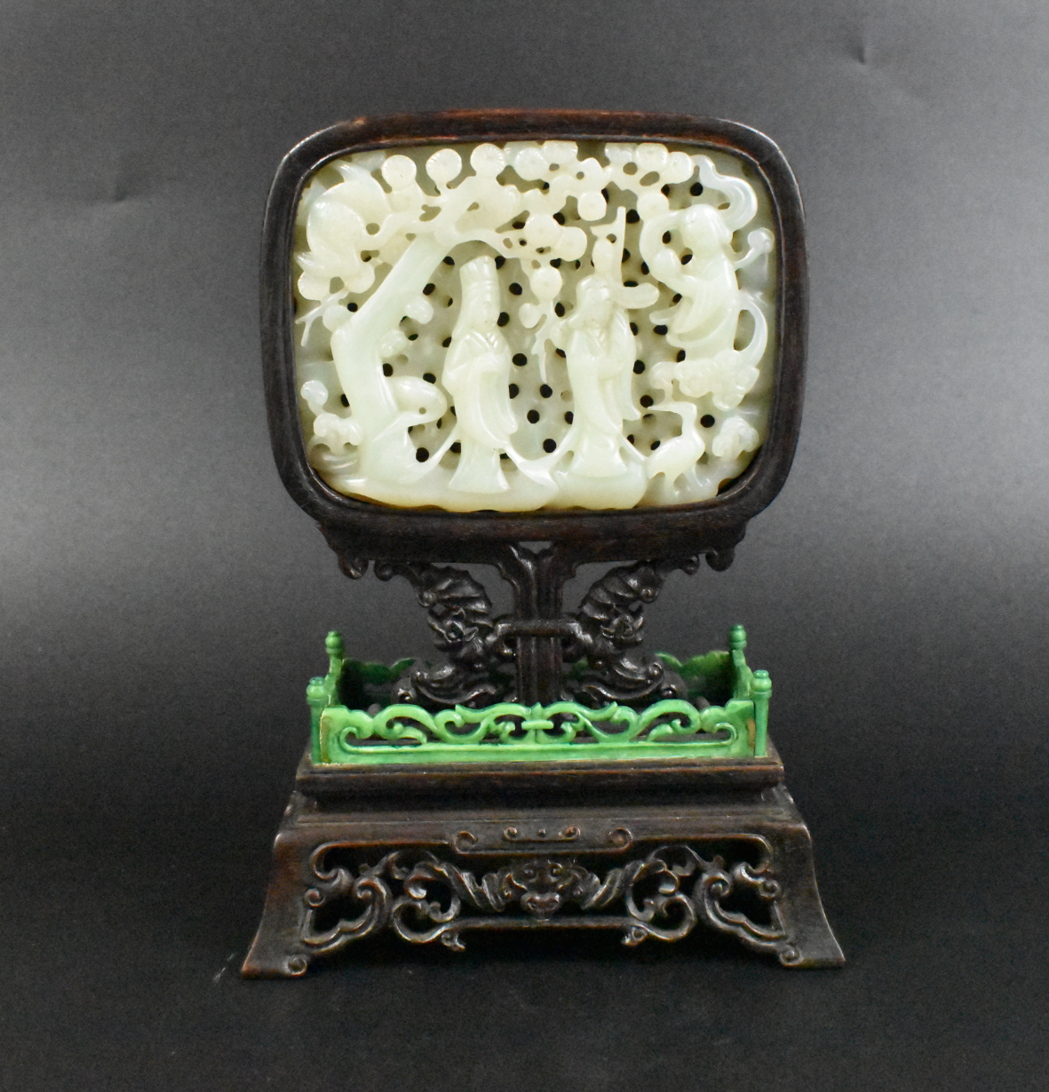 Appraisal: A Chinese Jade carved plaque mini table screen dating from