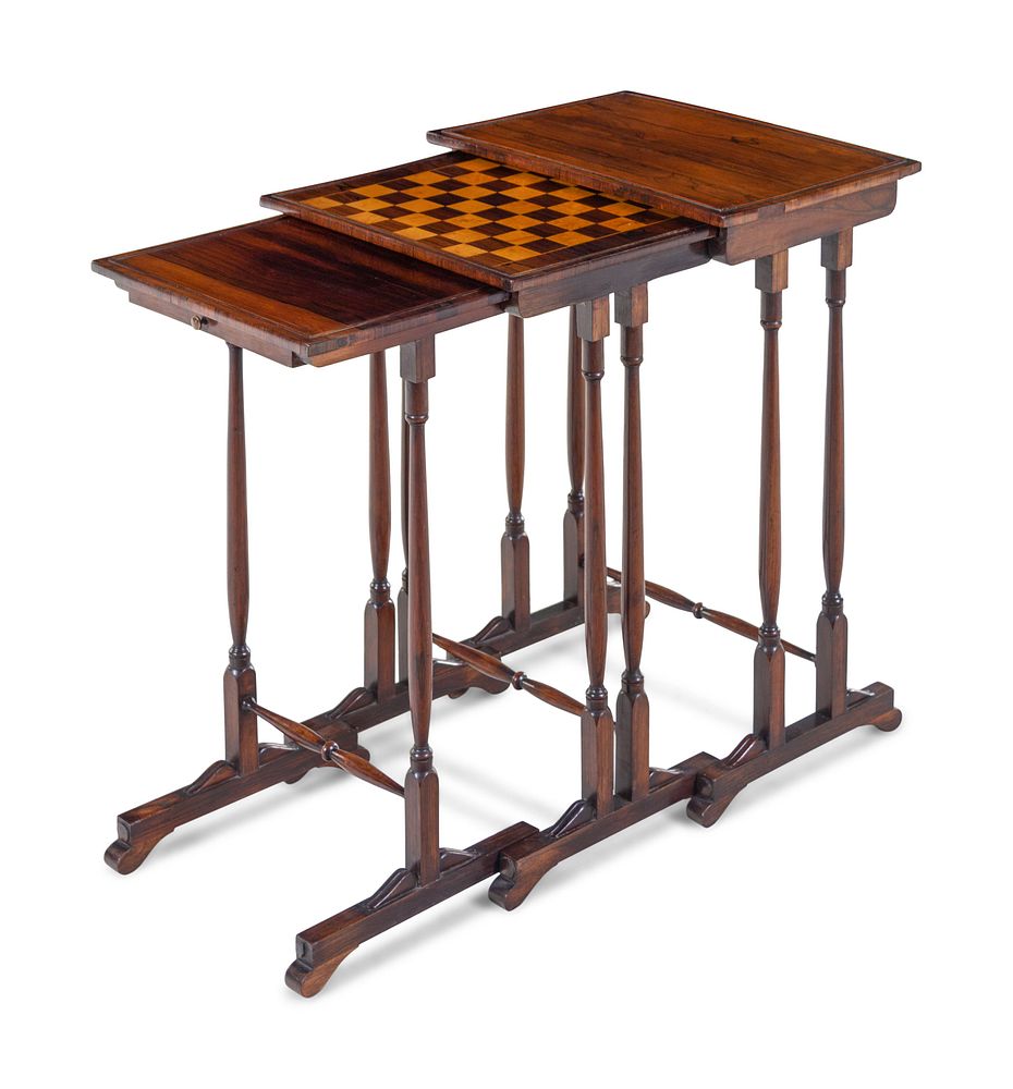 Appraisal: A Set of Three Regency Inlaid Rosewood Nesting Game Tables