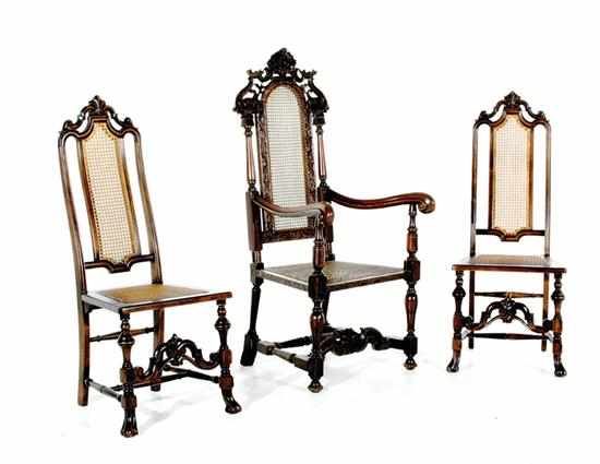 Appraisal: William Mary style carved oak and walnut cane seat chairs