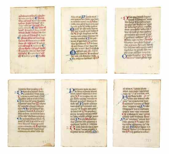 Appraisal: ILLUMINATED MANUSCRIPT LEAVES A group of six leaves from a