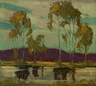 Appraisal: George Spangenberg ''Murray's Lake'' landscape with eucalyptus trees and lake